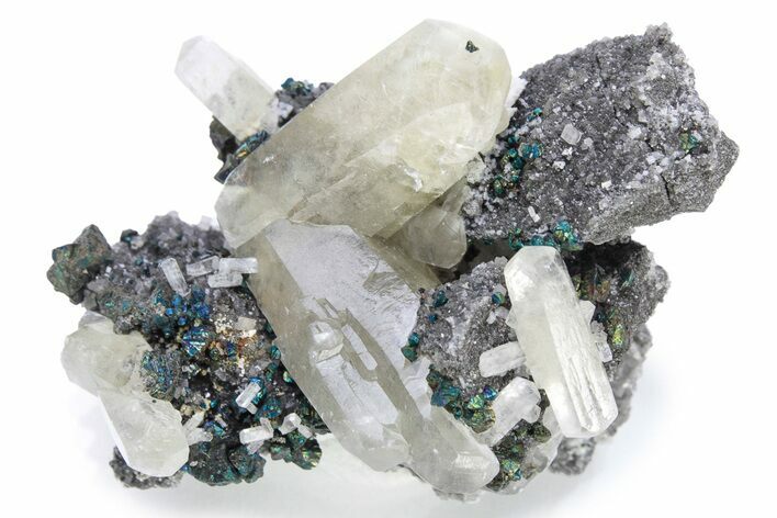 Calcite and Iridescent Chalcopyrite on Dolomite - Missouri #241813